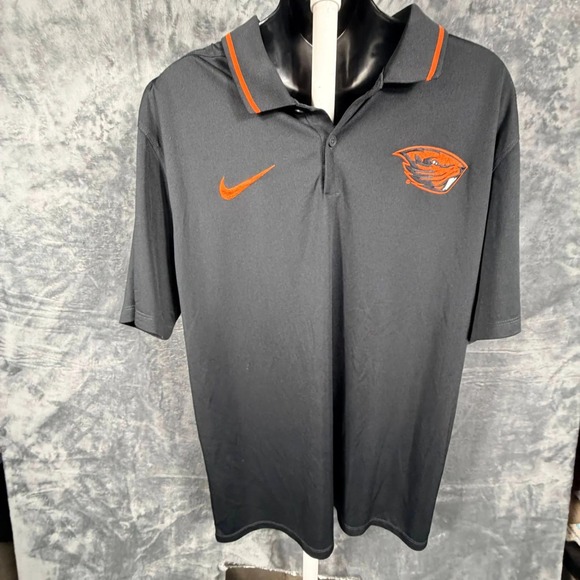 Nike Oregon State Beavers Mens Dri-Fit Golf Polo Size L Black Orange - Picture 1 of 6